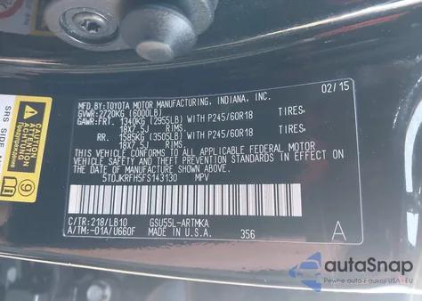 2015 Toyota Highlander Xle V6 from USA, damaged, VIN 5TDJKRFH5FS143130